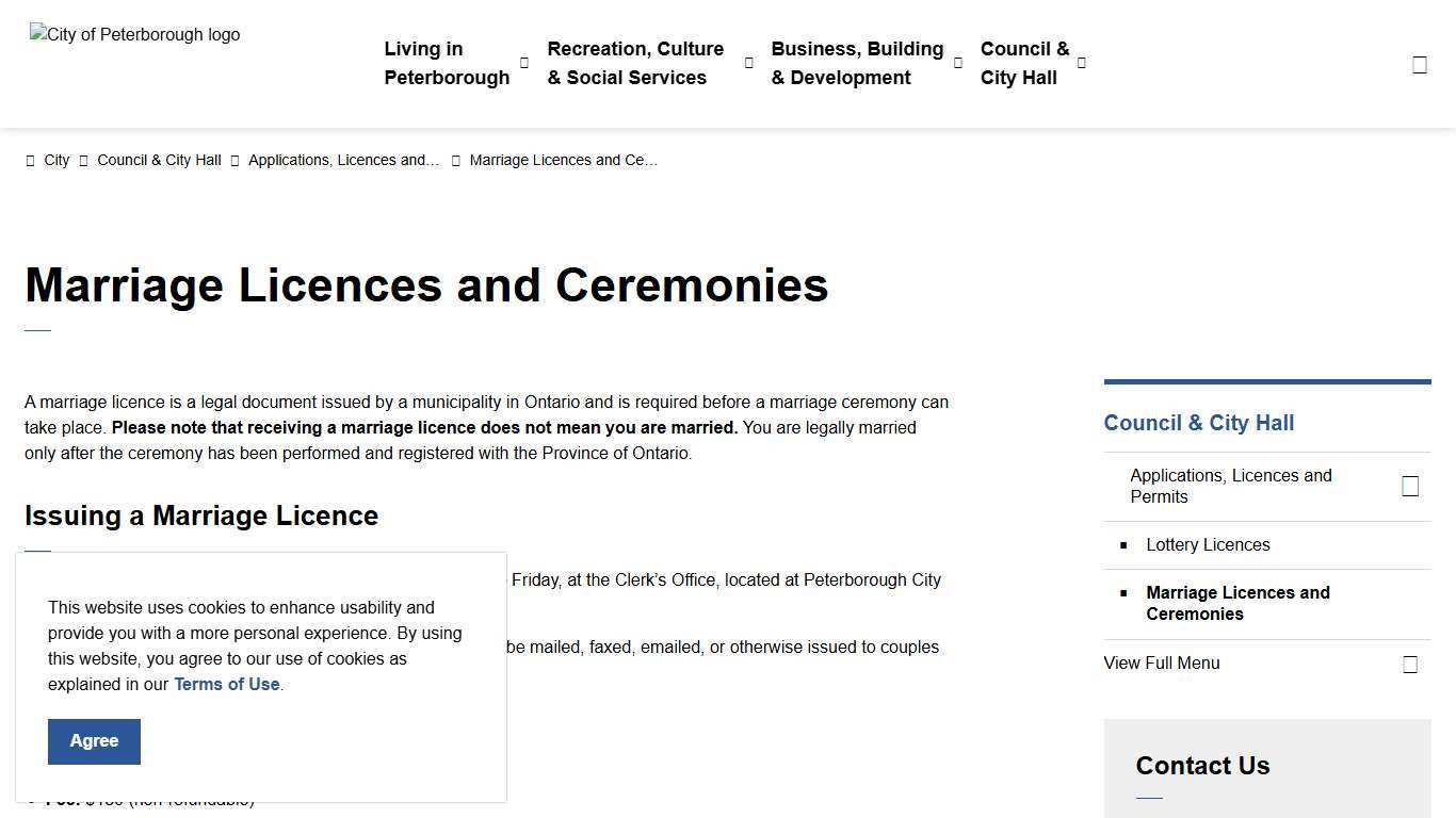Marriage Licences and Ceremonies City of Peterborough