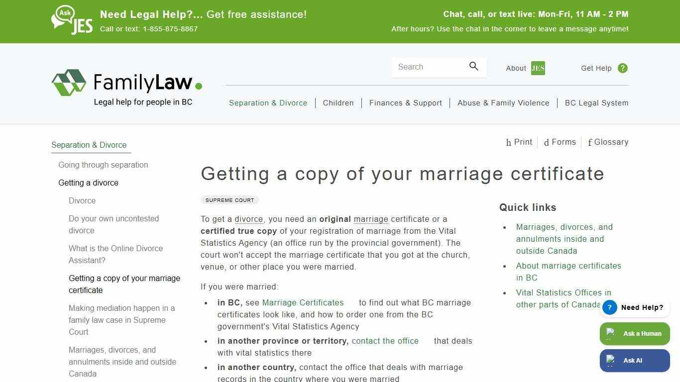 Getting a copy of your marriage certificate Family Law in BC